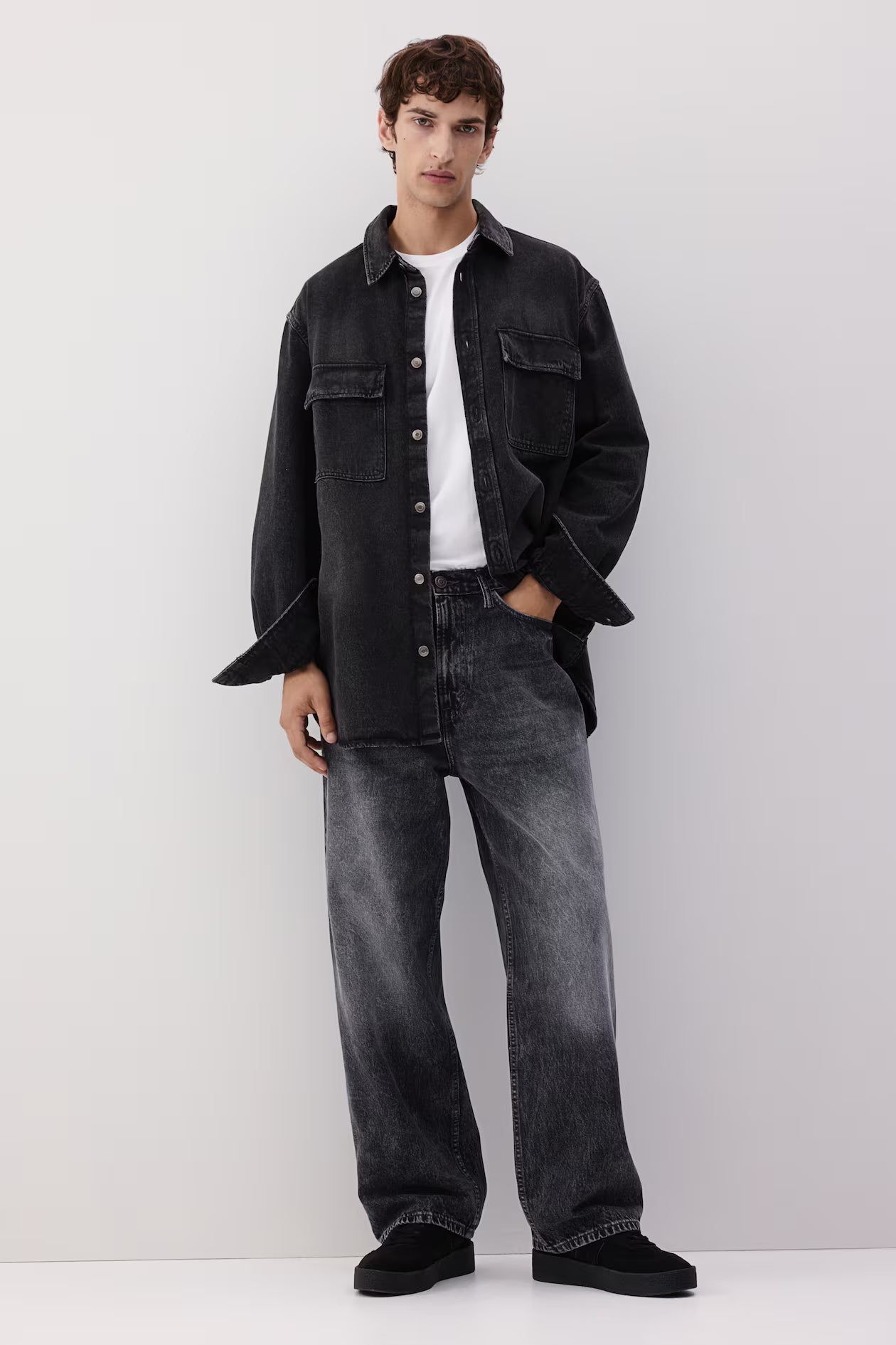 Vintage Black Acid Wash Wide-Leg Jeans