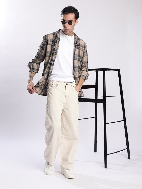 Men’s Off-White Relaxed Fit Wide-Leg Jeans – Casual Cotton Denim