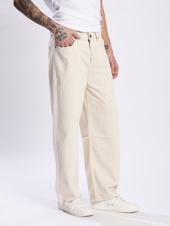 Men’s Off-White Relaxed Fit Wide-Leg Jeans – Casual Cotton Denim