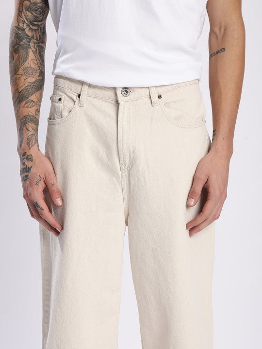 Men’s Off-White Relaxed Fit Wide-Leg Jeans – Casual Cotton Denim