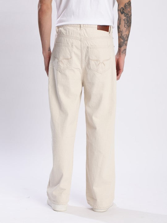 Men’s Off-White Relaxed Fit Wide-Leg Jeans – Casual Cotton Denim