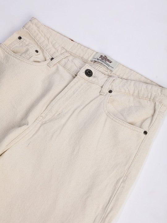 Men’s Off-White Relaxed Fit Wide-Leg Jeans – Casual Cotton Denim