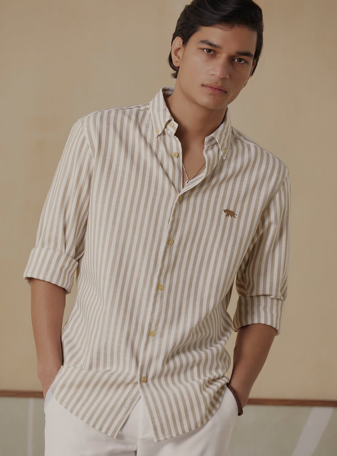 Tan Striper Shirt – Full Sleeve 100% Cotton Shirt for Men
