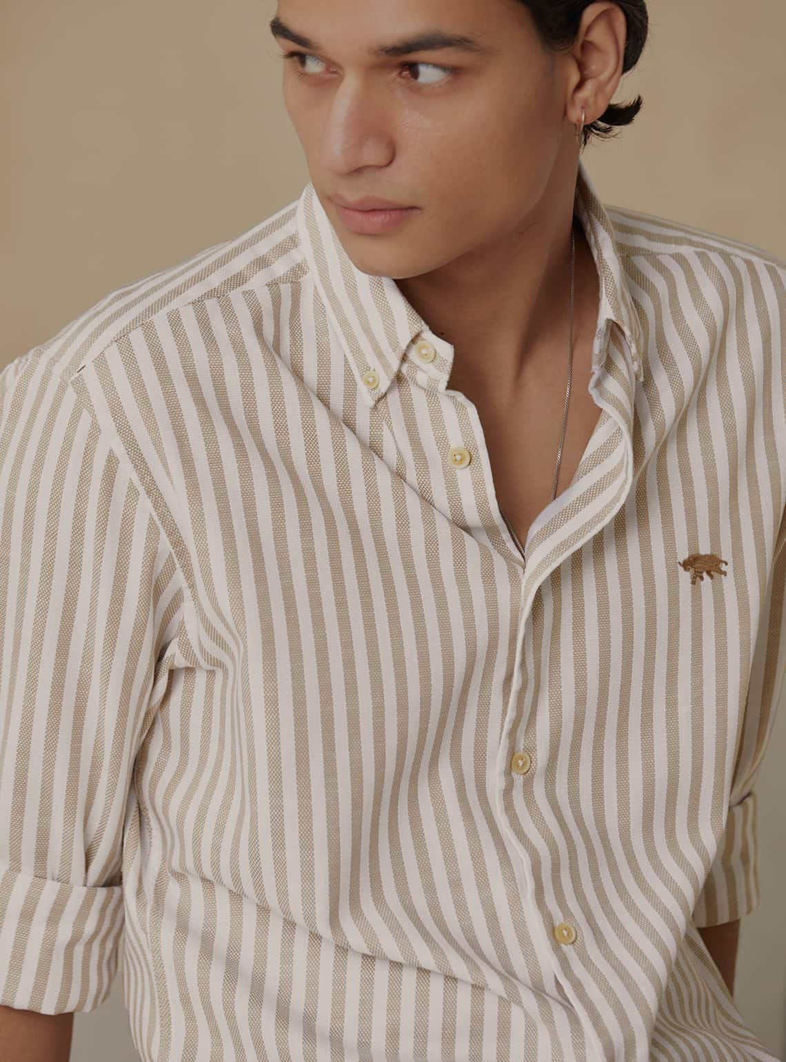 Tan Striper Shirt – Full Sleeve 100% Cotton Shirt for Men