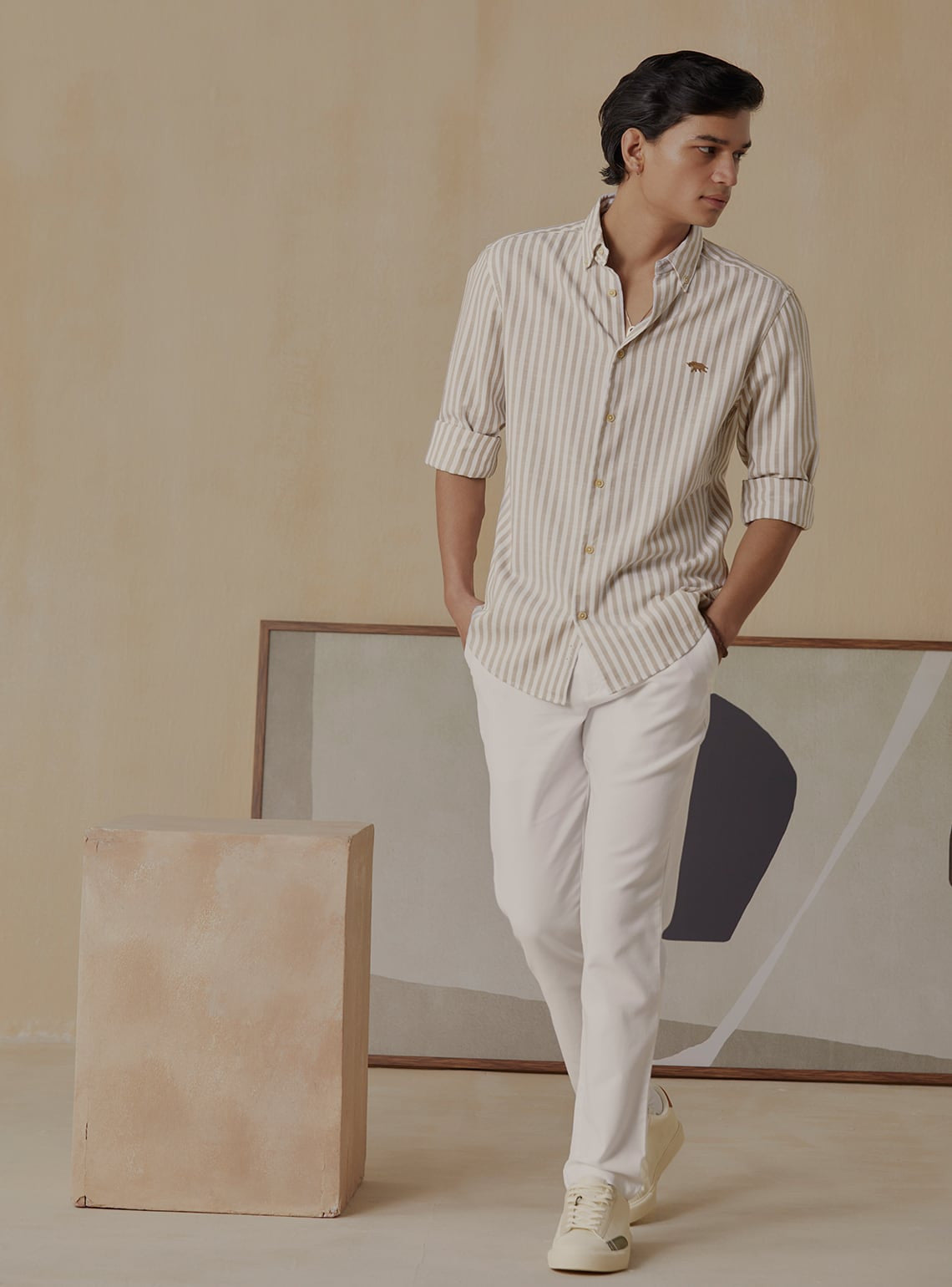 Tan Striper Shirt – Full Sleeve 100% Cotton Shirt for Men