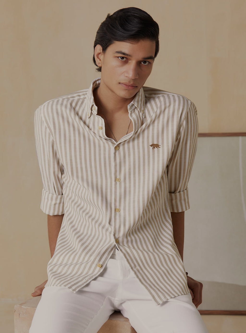 Tan Striper Shirt – Full Sleeve 100% Cotton Shirt for Men