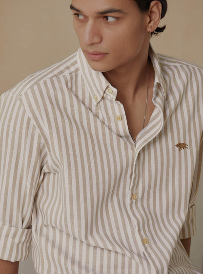 Tan Striper Shirt – Full Sleeve 100% Cotton Shirt for Men