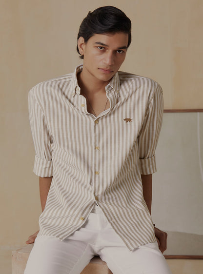 Tan Striper Shirt – Full Sleeve 100% Cotton Shirt for Men